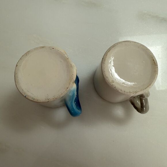 VTG 70s 80s 3D Mug Set (2) Cup Hand Painted JSNY Taiwan Elephant Ostrich - Picture 6 of 6